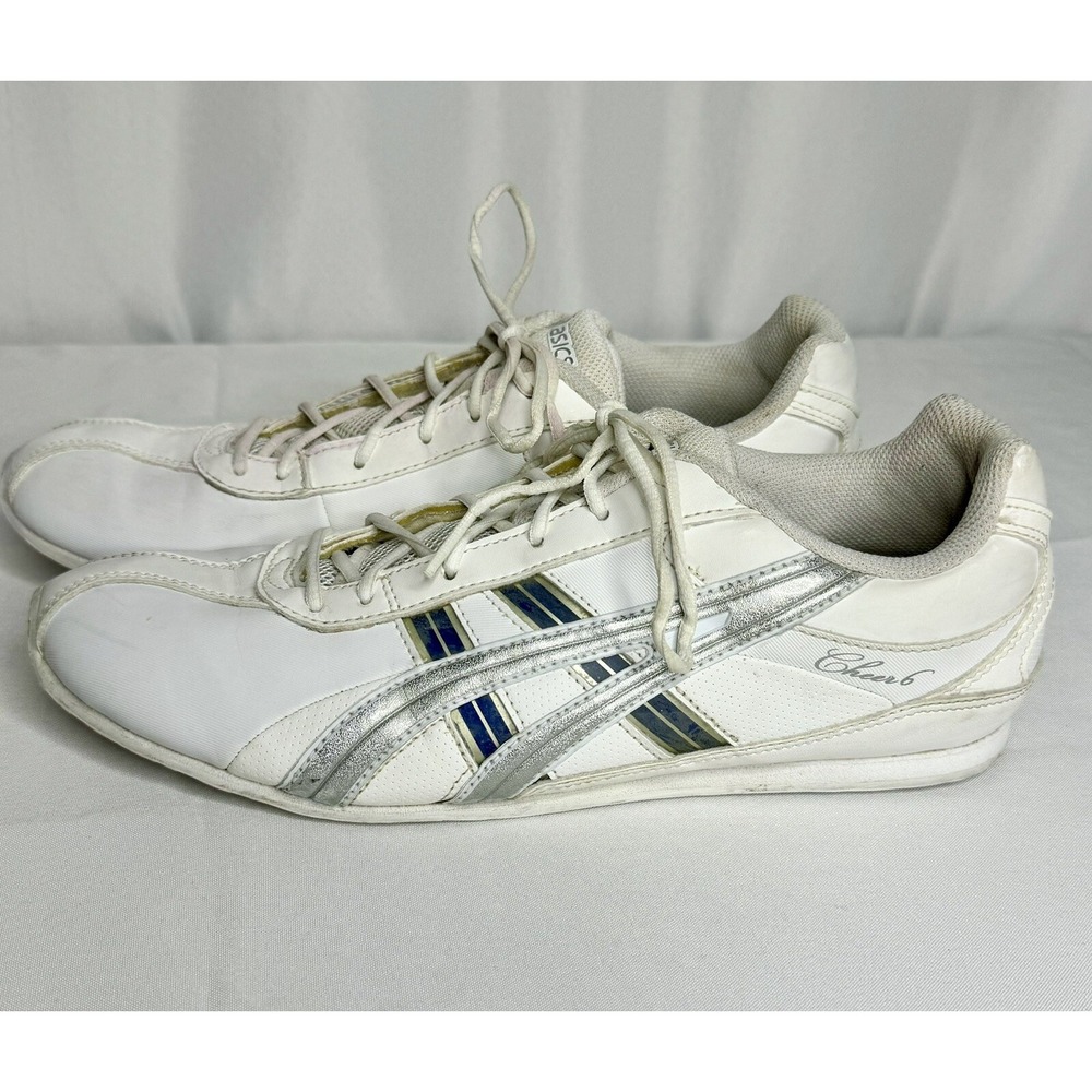 Asics Cheer‎ 6 Shoes Women 8.5 White Silver Blue Q261Y Cheerleading Sneakers